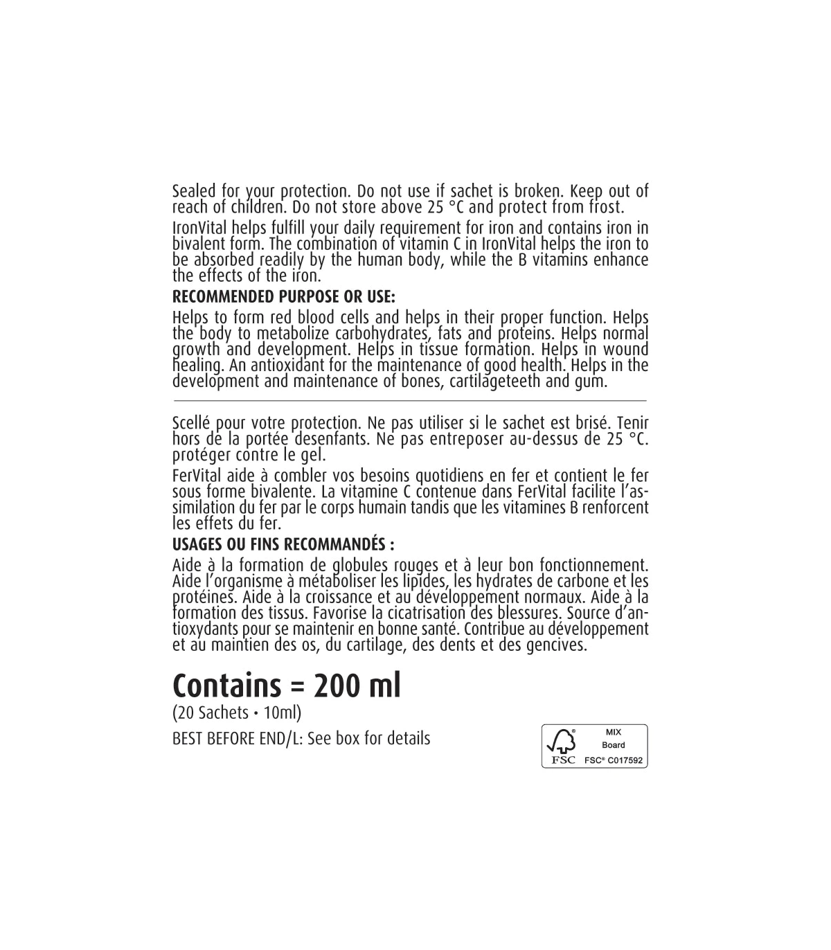 Iron Vital 20 Sachets X 10 ml Each | Safest & Easiest Shopping Vitamins Online | VITASHOP