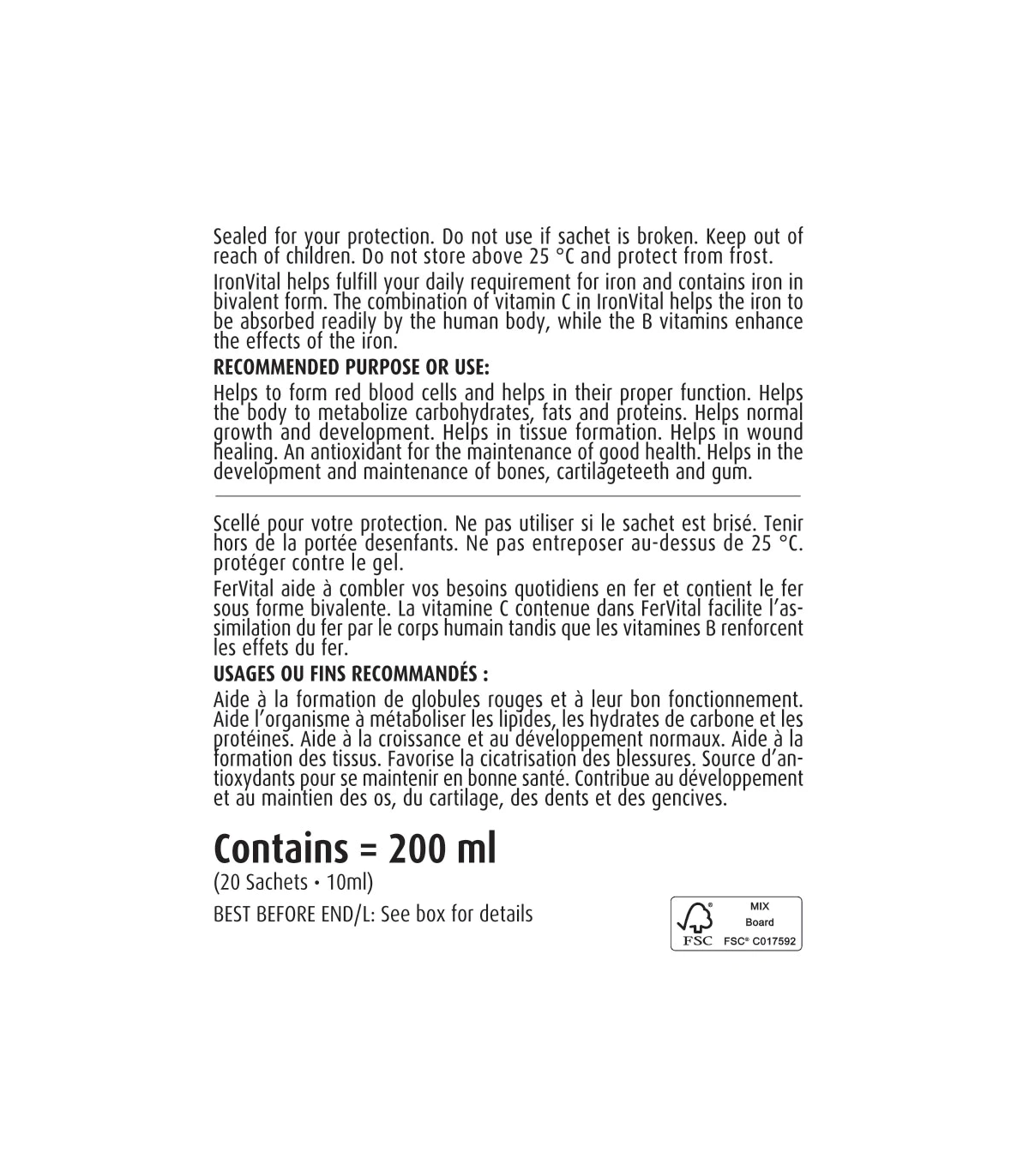 Iron Vital 20 Sachets X 10 ml Each | Safest & Easiest Shopping Vitamins Online | VITASHOP