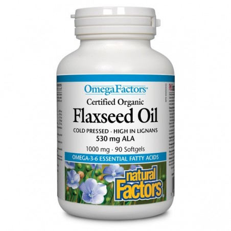 OmegaFactors Huile de lin certifiée biologique 1000 mg | Safest & Easiest Shopping Vitamins Online | VITASHOP