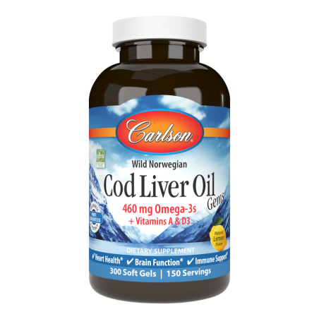 Carlson Laboratories Cod Liver Oil Lemon 300 Softgels | 每天不同折扣, 全网最低价格 | 种类齐全的保健品店铺 VITASHOP, 只有你想不到, 没有你买不到 !
