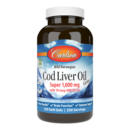 Carlson Laboratories Super Cod Liver 1000 mg 250 Softgels | Unbeatable Prices, Daily Deals | VITASHOP