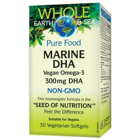 Whole Earth & Sea 홀 어스앤씨 Pure Food Marine DHA 비건 오메가-3 300 mg, 30 식물성 소프트젤 | 매일 업데이트되는 특가 상품 | VITASHOP
