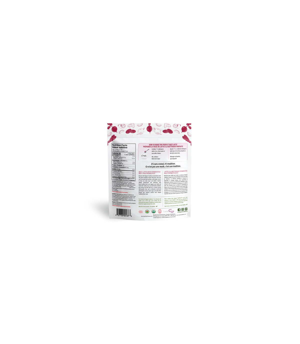 Organic Traditions Latte Beet With Probiotics 150 g | Unbeatable Prices, Daily Deals | VITASHOP