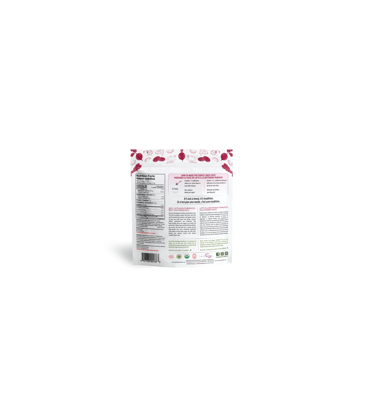 Organic Traditions Latte Beet With Probiotics 150 g | Unbeatable Prices, Daily Deals | VITASHOP