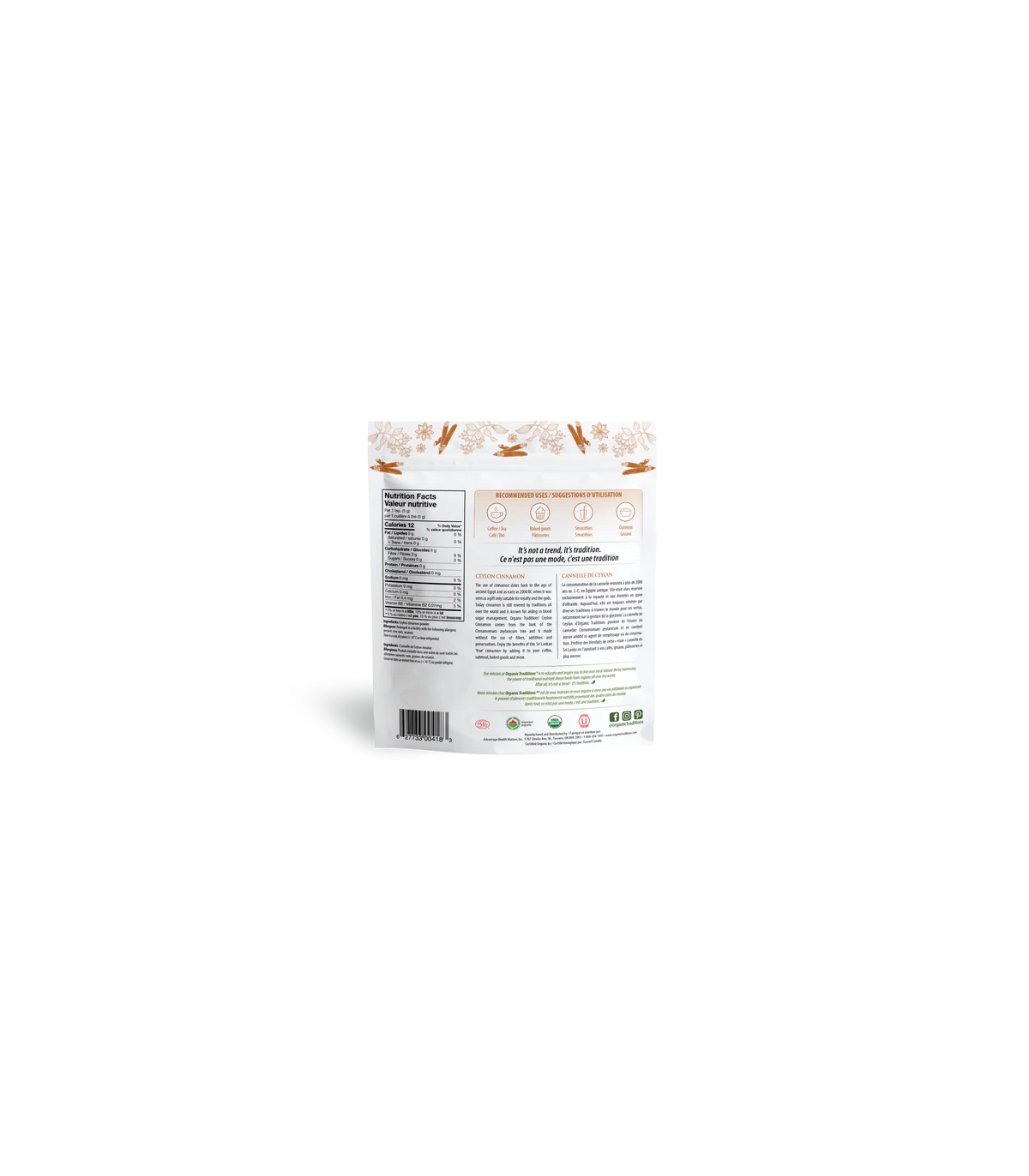 Organic Traditions Ceylon Cinnamon Powder 227 g | 每天不同折扣, 全网最低价格 | 种类齐全的保健品店铺 VITASHOP, 只有你想不到, 没有你买不到 !