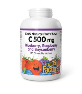 Natural Factors C 500 mg 100% Natural Fruit Chew, Blueberry, Raspberry, and Boysenberry 180 Chewable Tablets | Unbeatable Prices