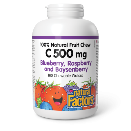 C 500 mg 100% Natural Fruit Chew, Blueberry, Raspberry, and Boysenberry 180 Chewable Tablets | Safest & Easiest Shopping Vitamin