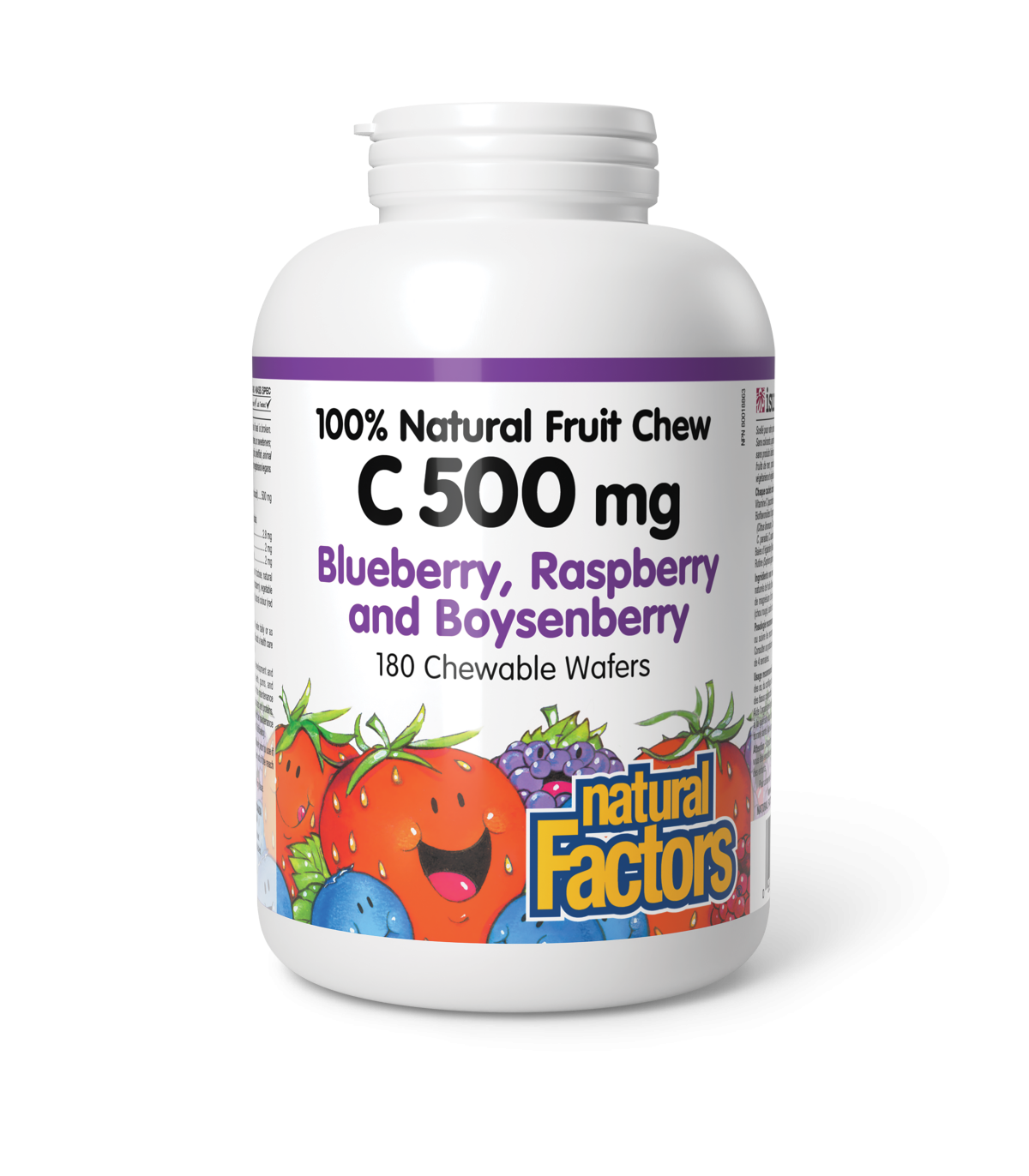 C 500 mg 100% Natural Fruit Chew, Blueberry, Raspberry, and Boysenberry 180 Chewable Tablets | Safest & Easiest Shopping Vitamin