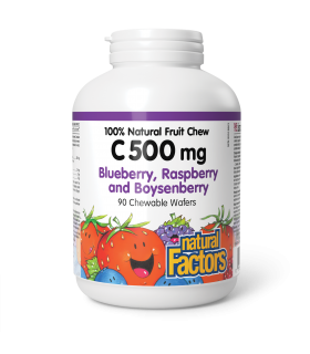 Natural Factors 내추럴 팩터스 C 500 mg 100% 천연 과일 츄, 블루베리, 라즈베리, 보이젠베리 90 츄어블 정제 | 매일 업데이트되는 특가 상품 | VITASHOP