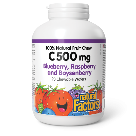 Natural Factors C 500 mg 100% Natural Fruit Chew, Blueberry, Raspberry, and Boysenberry 90 Chewable Tablets | Unbeatable Prices,
