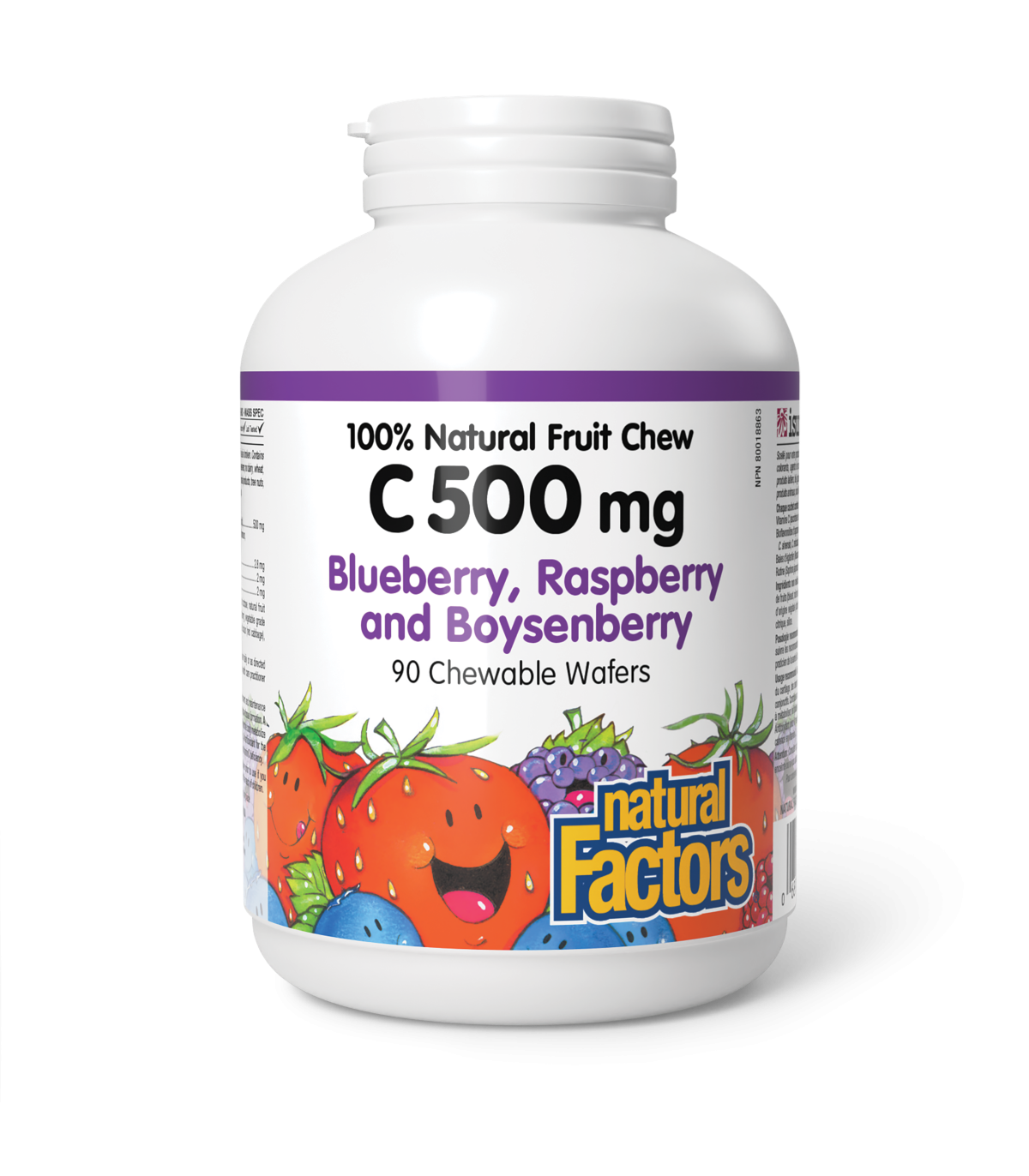 Natural Factors C 500 mg 100% Natural Fruit Chew, Blueberry, Raspberry, and Boysenberry 90 Chewable Tablets | Unbeatable Prices,