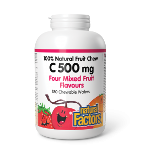 C 500 mg 100% Natural Fruit Chew, Four Mixed Fruit Flavours 180 Chewable Tablets | Safest & Easiest Shopping Vitamins Online | V