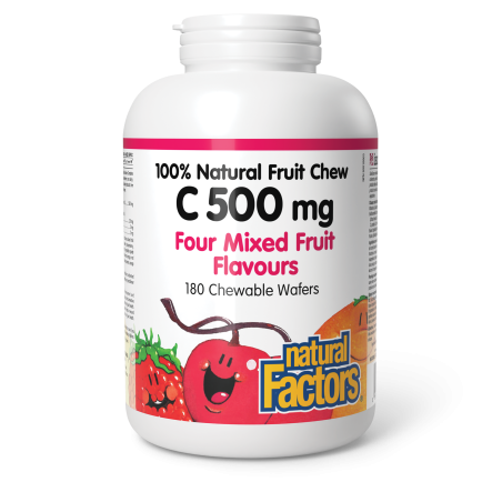 C 500 mg 100% Natural Fruit Chew, Four Mixed Fruit Flavours 180 Chewable Tablets | Safest & Easiest Shopping Vitamins Online | V