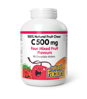 Natural Factors C 500 mg 100% Natural Fruit Chew, Four Mixed Fruit Flavours 90 Chewable Tablets | Unbeatable Prices, Daily Deals