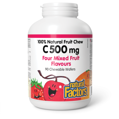 Natural Factors C 500 mg 100% Natural Fruit Chew, Four Mixed Fruit Flavours 90 Chewable Tablets | Unbeatable Prices, Daily Deals