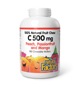 Natural Factors C 500 mg 100% Natural Fruit Chew, Peach, Passionfruit, and Mango 180 Chewable Tablets | Unbeatable Prices, Daily