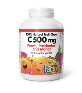 Natural Factors C 500 mg 100% Natural Fruit Chew, Peach, Passionfruit, and Mango 90 Chewable Tablets | Unbeatable Prices, Daily