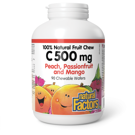 C 500 mg 100% Natural Fruit Chew, Peach, Passionfruit, and Mango 90 Chewable Tablets | Safest & Easiest Shopping Vitamins Online
