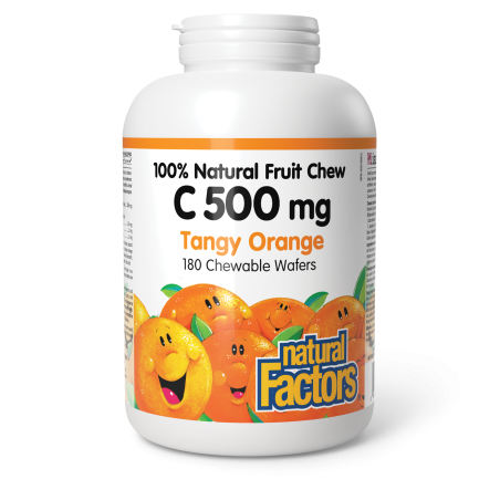 C 500 mg 100% Natural Fruit Chew, Tangy Orange 180 Chewable Tablets | Safest & Easiest Shopping Vitamins Online | VITASHOP