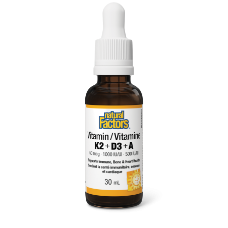 Natural Factors Vitamin K2+D3+A 50 mcg/1000 IU/500 IU 30 mL | Unbeatable Prices, Daily Deals | VITASHOP