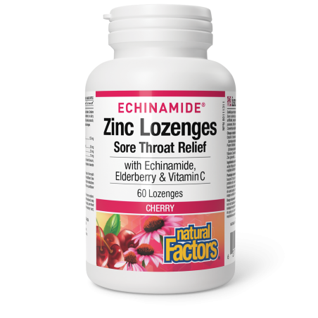 Natural Factors Zinc Lozenges with Echinamide, Elderberry & Vitamin C, Cherry, ECHINAMIDE 60 Lozenges | Unbeatable Prices, Daily