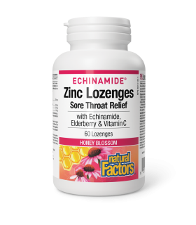 Natural Factors Zinc Lozenges with Echinamide, Elderberry & Vitamin C, Honey Blossom, ECHINAMIDE 60 Lozenges | Unbeatable Prices