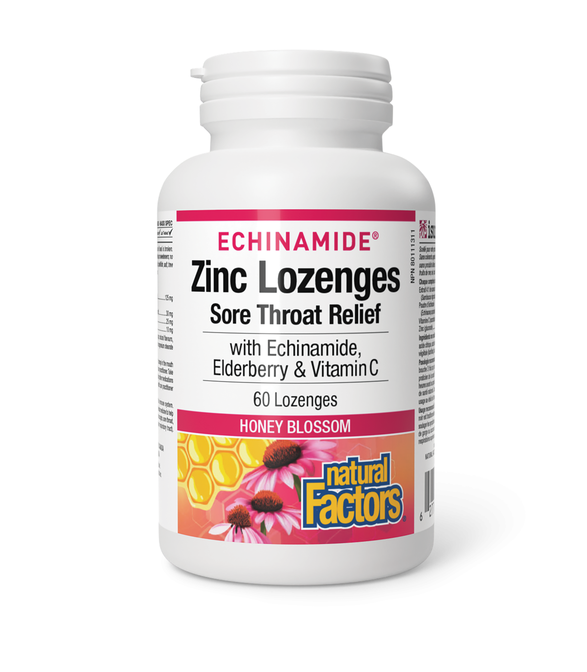 Natural Factors 내추럴 팩터스 Echinamide, Elderberry & 비타민 C, Honey Blossom, ECHINAMIDE 60 Lozenges가 함유된 아연 사탕 | 매일 업데이트되는 특가 상품 | VIT