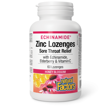 Natural Factors 내추럴 팩터스 Echinamide, Elderberry & 비타민 C, Honey Blossom, ECHINAMIDE 60 Lozenges가 함유된 아연 사탕 | 매일 업데이트되는 특가 상품 | VIT