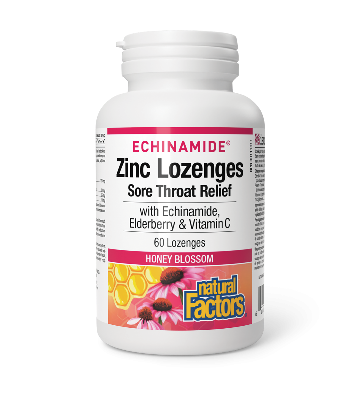 Natural Factors 내추럴 팩터스 Echinamide, Elderberry & 비타민 C, Honey Blossom, ECHINAMIDE 60 Lozenges가 함유된 아연 사탕 | 매일 업데이트되는 특가 상품 | VIT