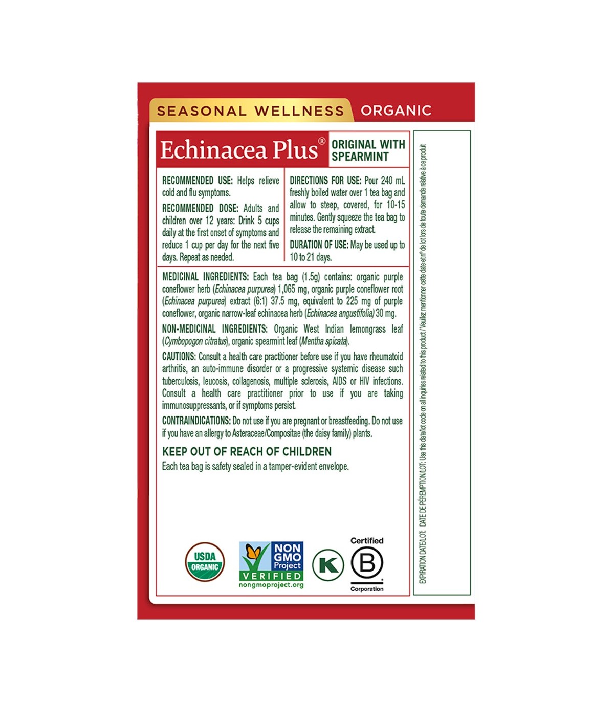 Traditional Medicinals Organic Echinacea Plus 16 Tea Bags | 每天不同折扣, 全网最低价格 | 种类齐全的保健品店铺 VITASHOP, 只有你想不到, 没有你买不到 !