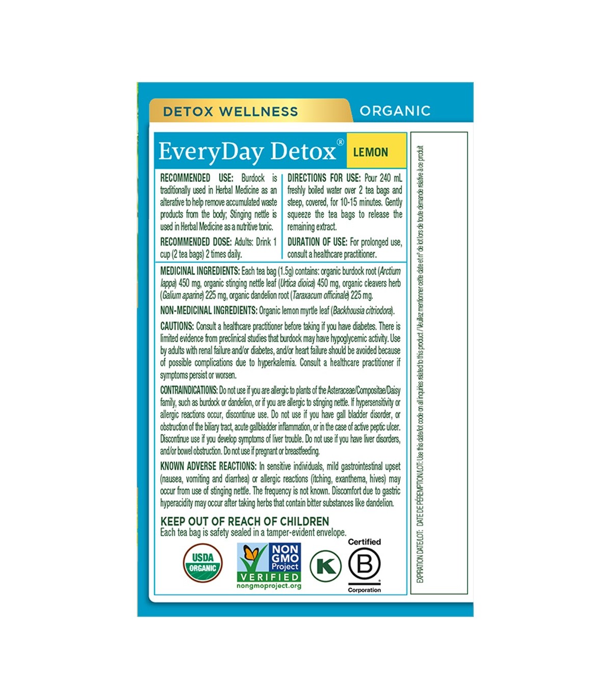 Organic Lemon Everyday Detox Lemon 16 Tea Bags | Safest & Easiest Shopping Vitamins Online | VITASHOP