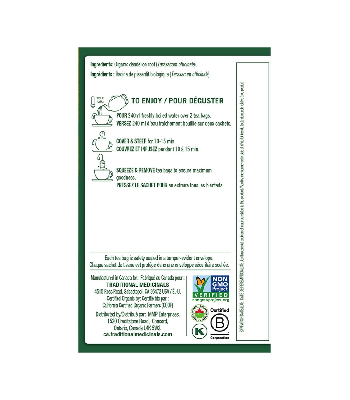 Traditional Medicinals 스래디셔널 메디시날스 유기농 구운 민들레 뿌리 16티백 | 매일 업데이트되는 특가 상품 | VITASHOP