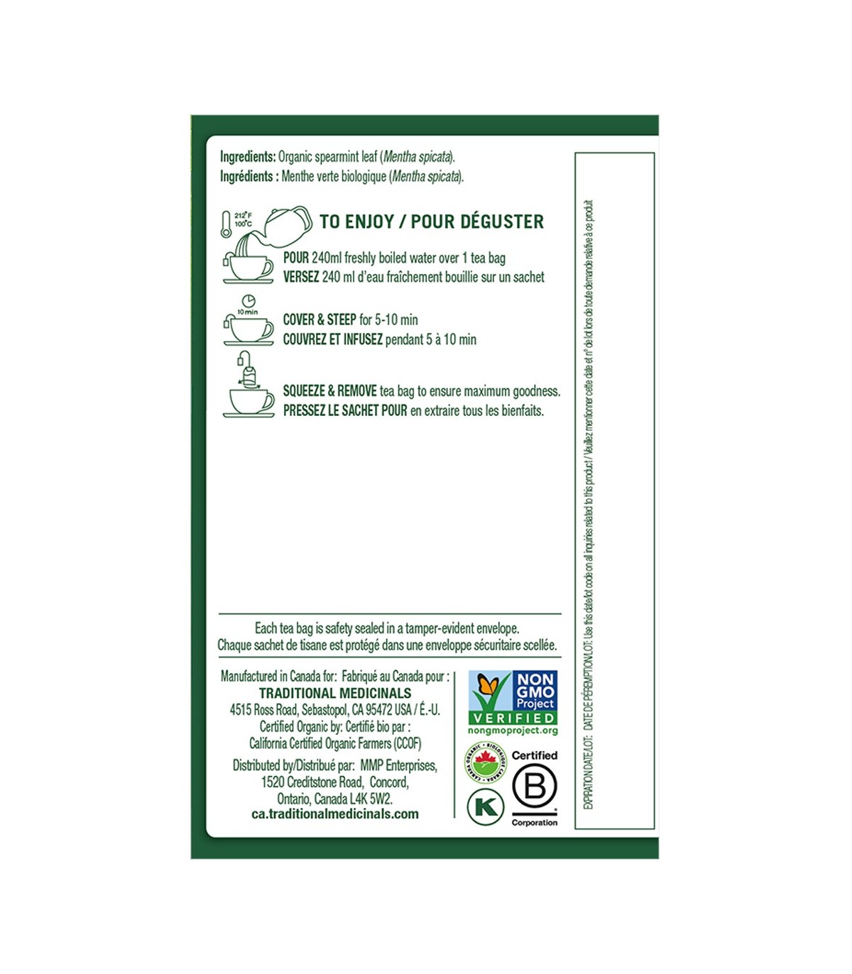 Traditional Medicinals 스래디셔널 메디시날스 유기농 스피어민트 16티백 | 매일 업데이트되는 특가 상품 | VITASHOP