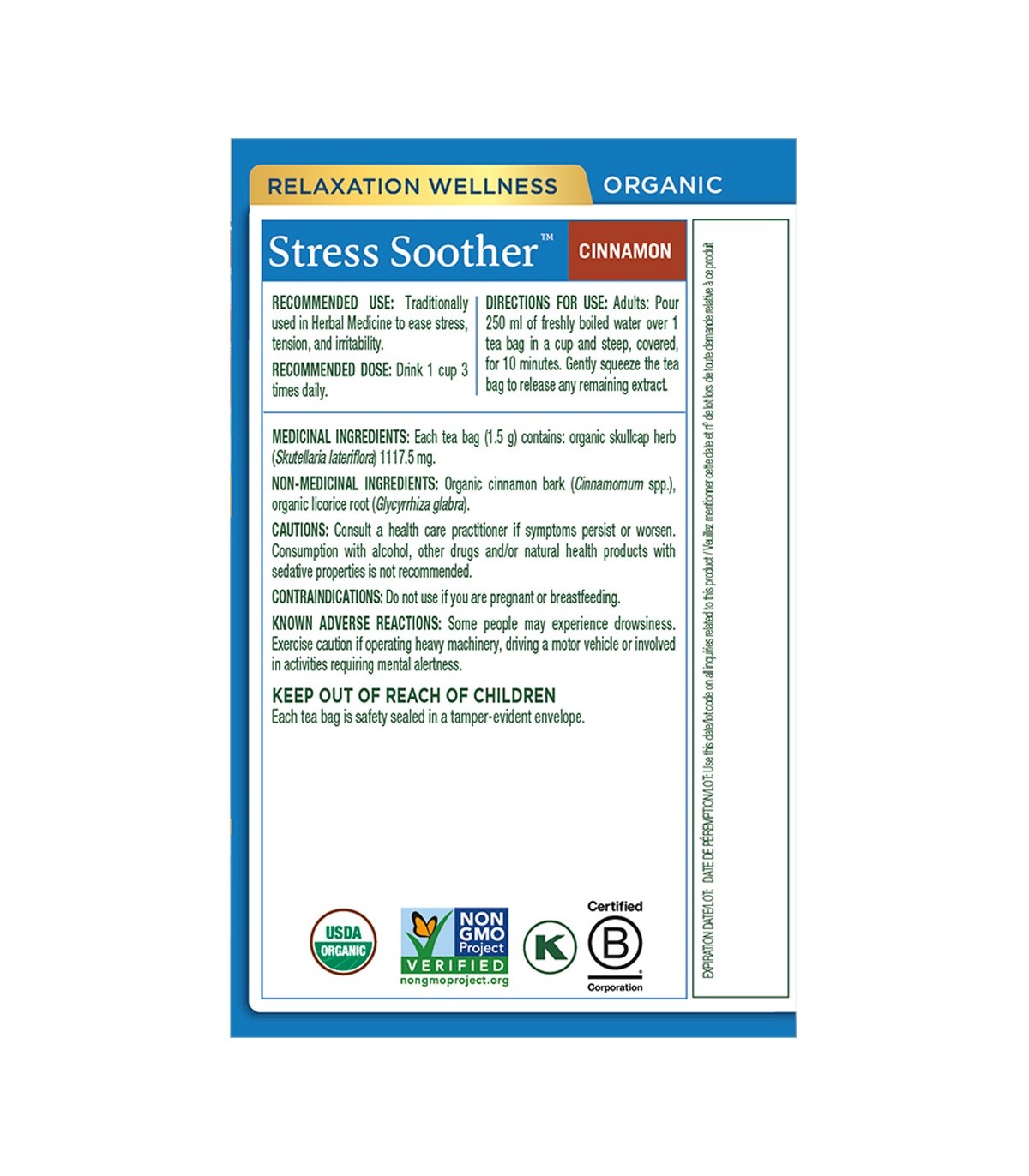 Organic Stress Soother Cinnamon 16 Tea Bags | Safest & Easiest Shopping Vitamins Online | VITASHOP