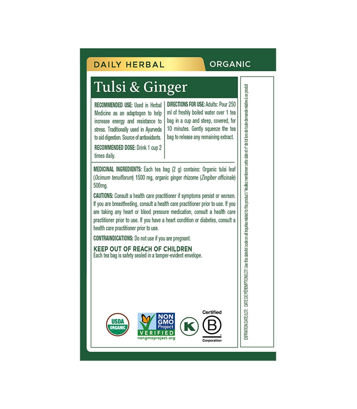 Traditional Medicinals Organic Tulsi With Ginger 16 Tea Bags | Unbeatable Prices, Daily Deals | VITASHOP