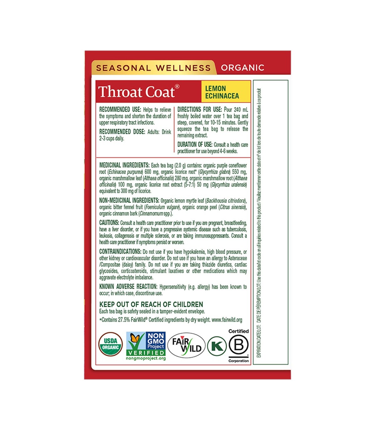 Traditional Medicinals Throat Coat Lemon Echinacea 16 Tea Bags | 每天不同折扣, 全网最低价格 | 种类齐全的保健品店铺 VITASHOP, 只有你想不到, 没有你买不到 !