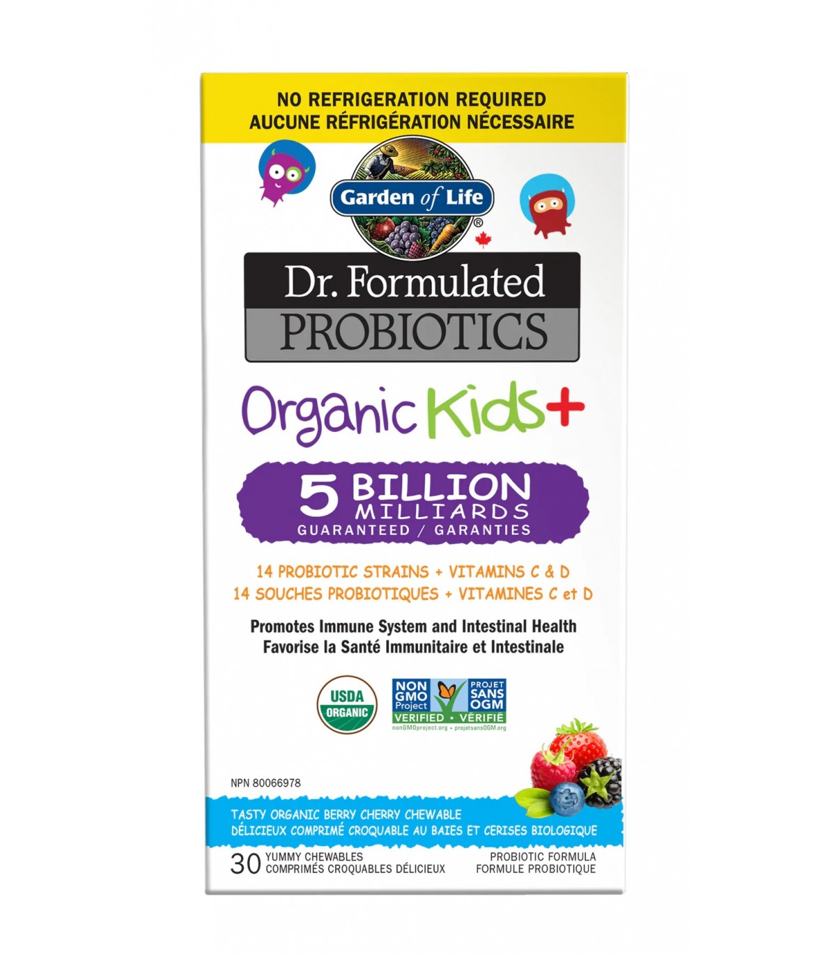 Dr. Formulated Probiotics Organic Kids+ Shelf Stable, Berry Cherry 30 Chewable Tablets | Safest & Easiest Shopping Vitamins Onli