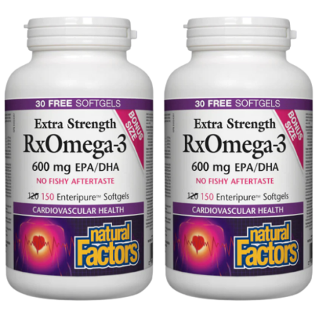 Natural Factors [2 for Deal] 내추럴 팩터스 RxOmega-3 - 엑스트라 스트렝스 600 mg, 150 Enteripure 소프트젤 | 매일 업데이트되는 특가 상품 | VITASHOP