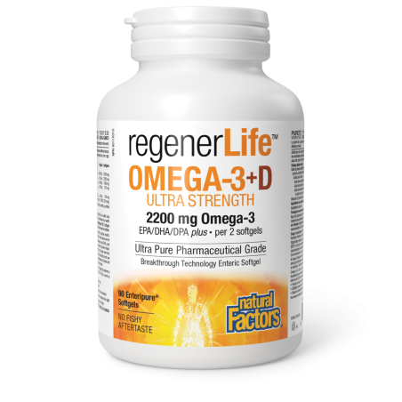 Natural Factors RegenerLife Omega-3+D Ultra Strength 2200 mg / 1000 IU 90 Enteripure Softgels | 每天不同折扣, 全网最低价格 | 种类齐全的保健品店铺 VITA