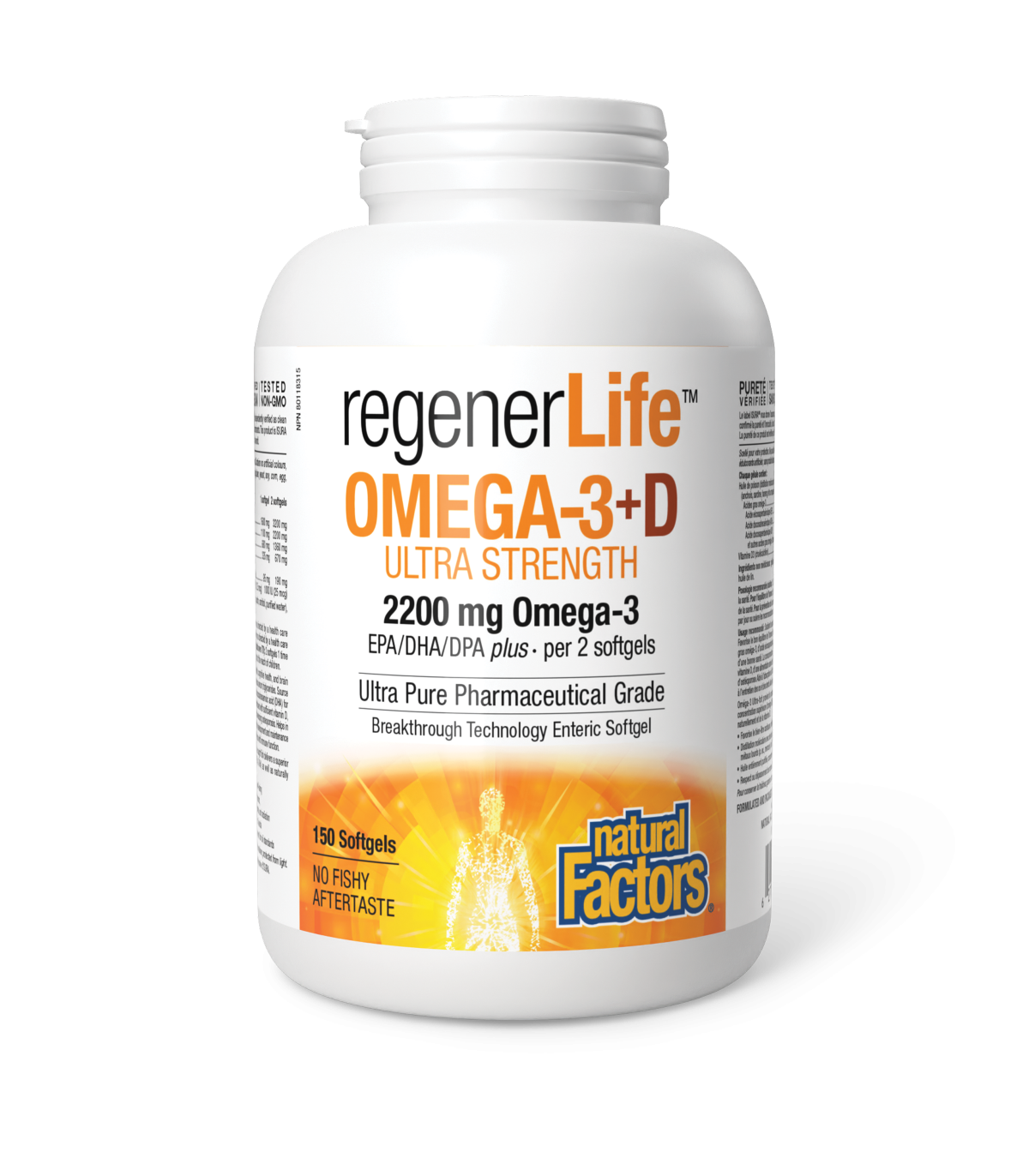 RegenerLife Omega-3+D Ultra Strength 2200 mg / 1000 IU 150 Enteripure Softgels