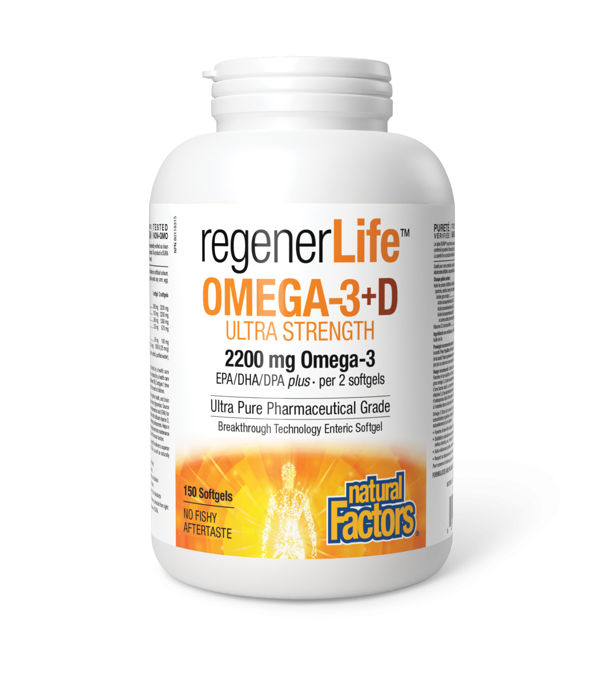RegenerLife Omega-3+D Ultra Strength 2200 mg / 1000 IU 150 Enteripure Softgels