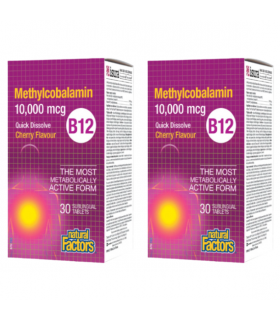 B12 Méthylcobalamine 10000 mcg Arôme de cerise, 30 comprimés sublinguaux | Safest & Easiest Shopping Vitamins Online | VITASHOP