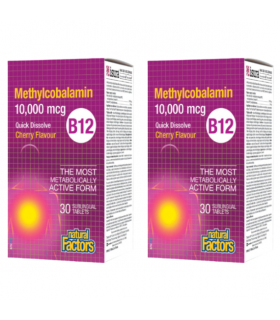 Natural Factors [2 for Deal] 내추럴 팩터스 B12 Methylcobalamin 10000 mcg 체리 맛, 설하정 30정 | 매일 업데이트되는 특가 상품 | VITASHOP