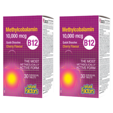 Natural Factors [2 for Deal] 내추럴 팩터스 B12 Methylcobalamin 10000 mcg 체리 맛, 설하정 30정 | 매일 업데이트되는 특가 상품 | VITASHOP