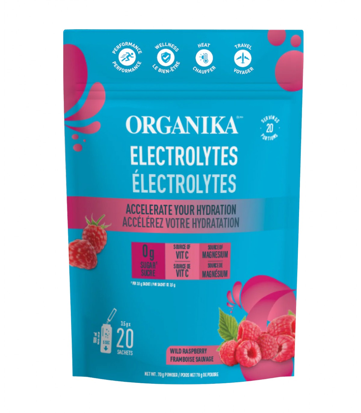 Organika Electrolytes Sachets Wild Raspberry 3.5 G X 20 Sachets | Unbeatable Prices, Daily Deals | VITASHOP