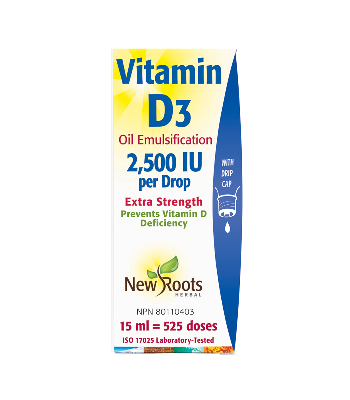 Huile de vitamine D3 2 500 UI par goutte Extra fort 15 ml