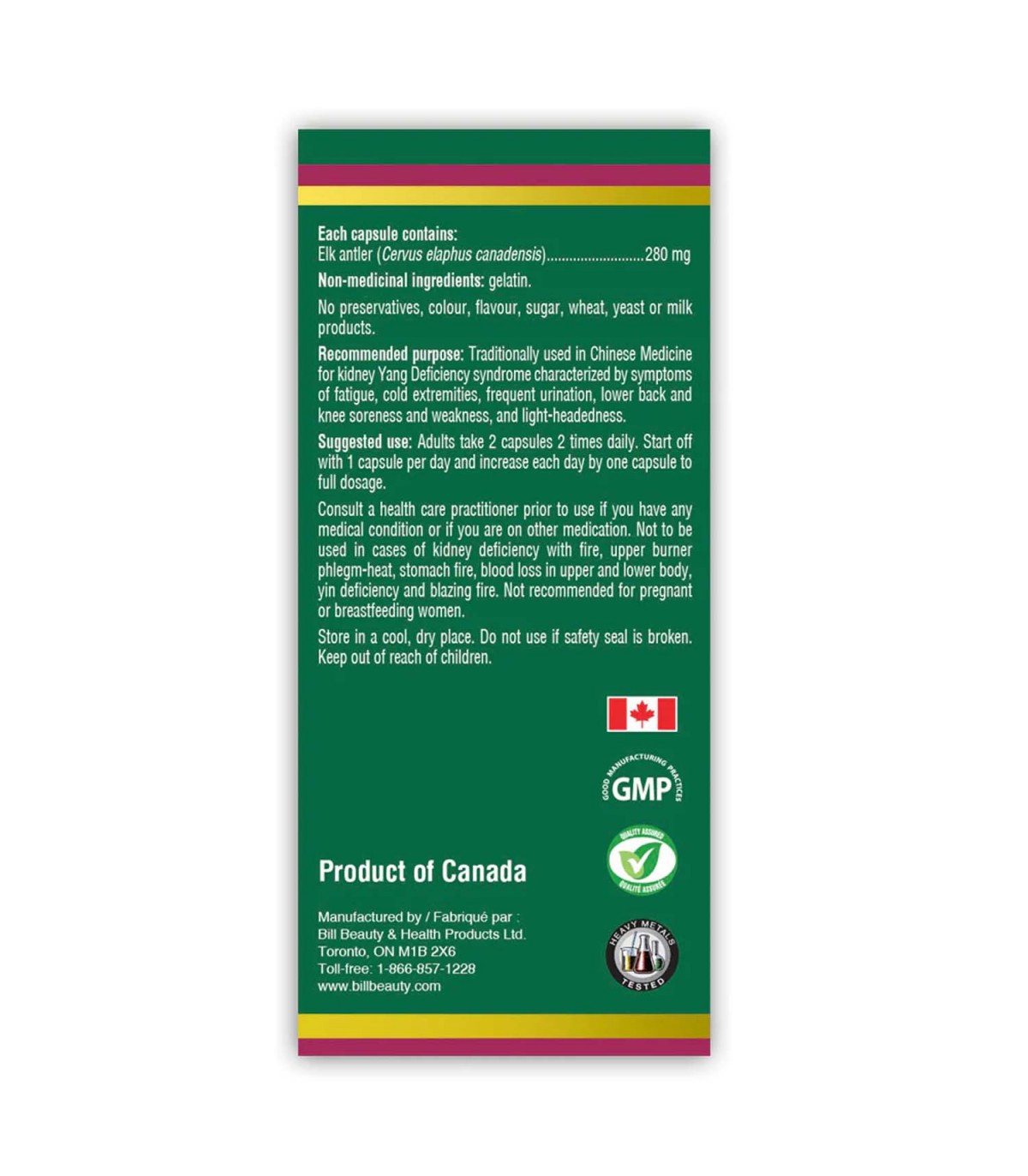 Bill Beauty & Health UNCLE BILL® Pure Canadian Elk Velvet Antler 280mg 60 Capsules. | 每天不同折扣, 全网最低价格 | 种类齐全的保健品店铺 VITASHOP, 只有你想