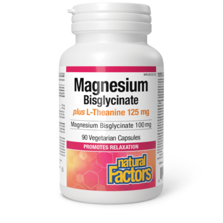 Natural Factors Magnesium Bisglycinate plus L-Theanine 100/125 mg 90 Veg Caps | Unbeatable Prices, Daily Deals | VITASHOP