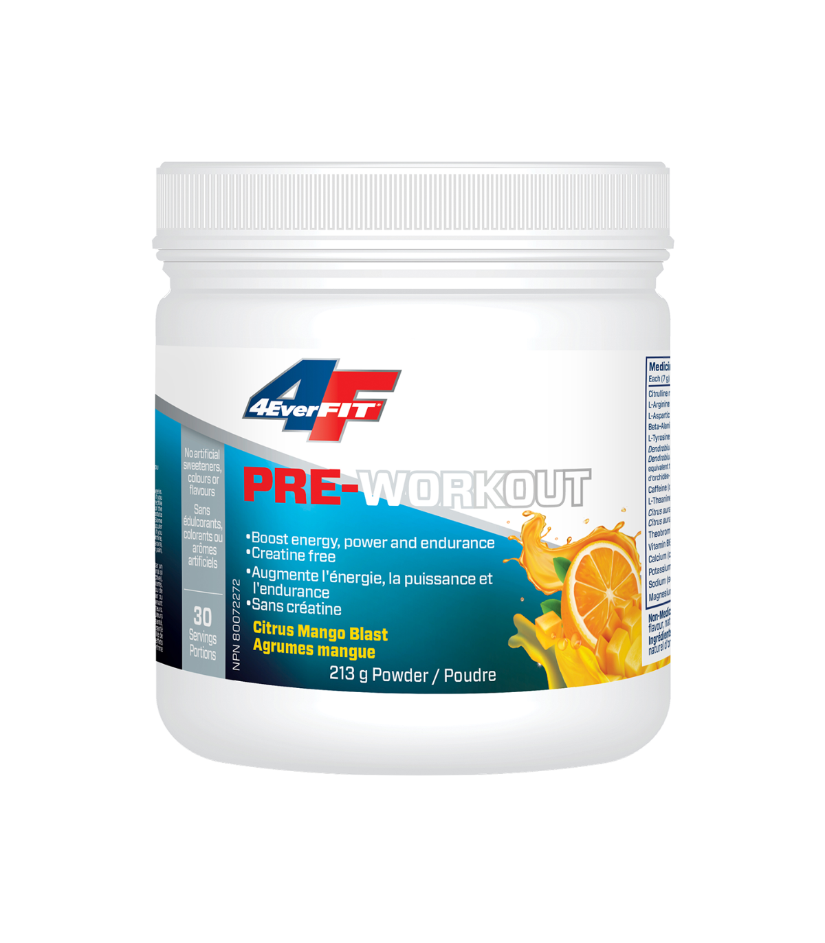 Prairie Naturals 4EverFit Pre-Workout - All Natural, Creatine Free - Citrus Mango Blast 213 g | Unbeatable Prices, Daily Deals |