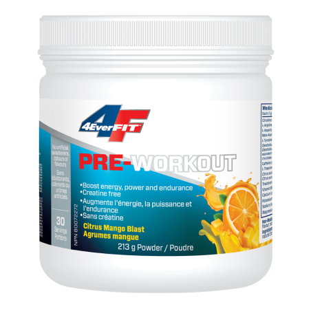 Prairie Naturals 4EverFit Pre-Workout - All Natural, Creatine Free - Citrus Mango Blast 213 g | Unbeatable Prices, Daily Deals |